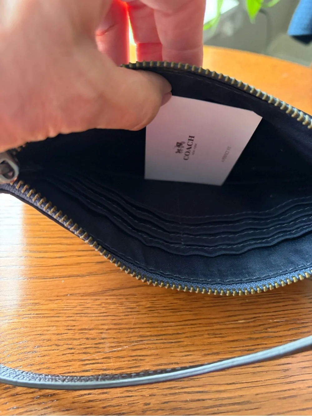 NWT Coach Pebbled Leather Larger Wristlet Clutch - PEARLIZED DENIM color - Picture 7 of 9